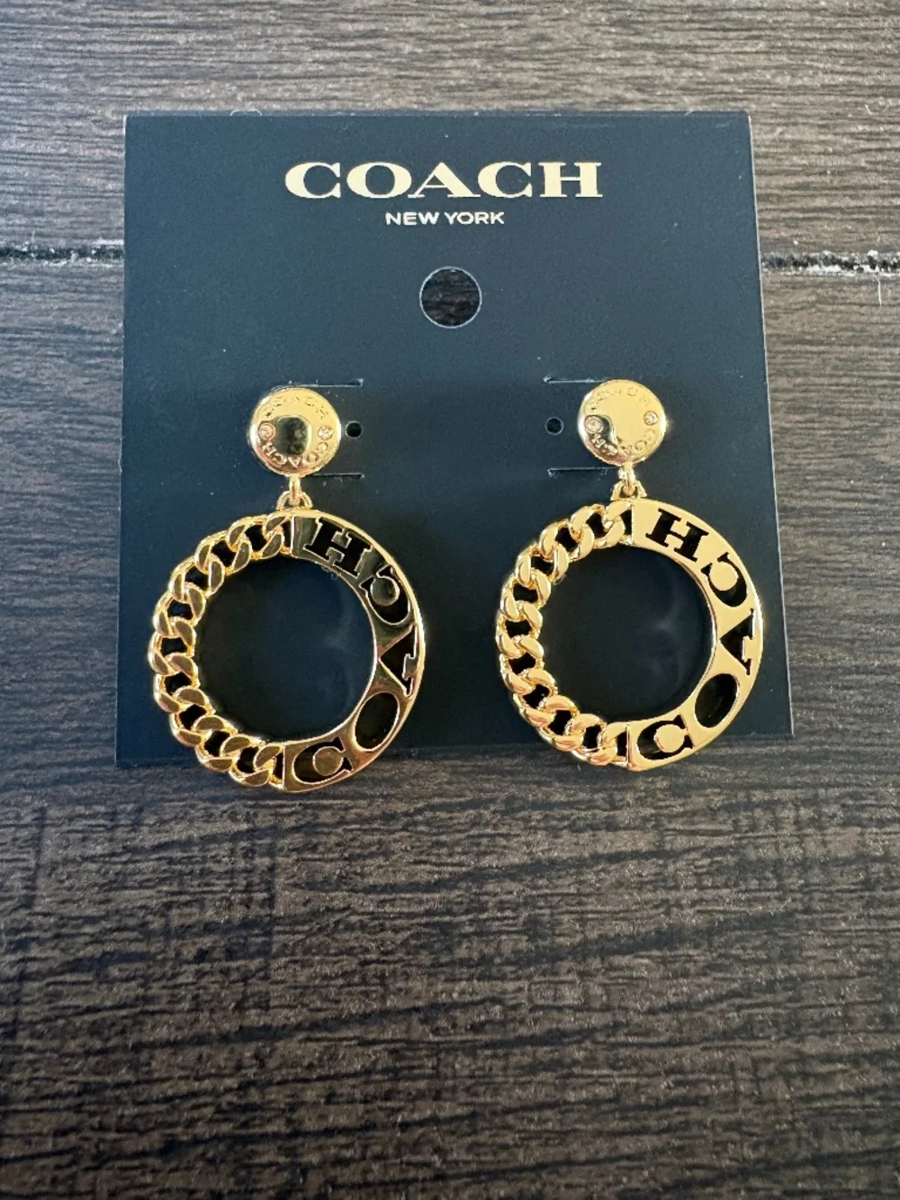 Authentic Coach Rivet Drop Chain Earrings - Picture 1 of 3